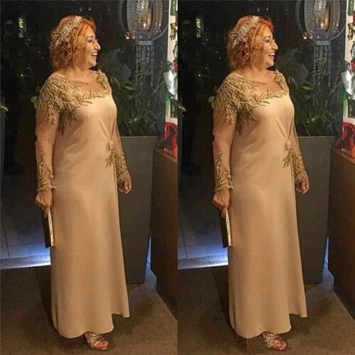 Simple Sheath Mother Of The Bride Dresses Appliques Jewel Neck Long Sleeves Ankle Length For Bridal Party Wear vestido-festa