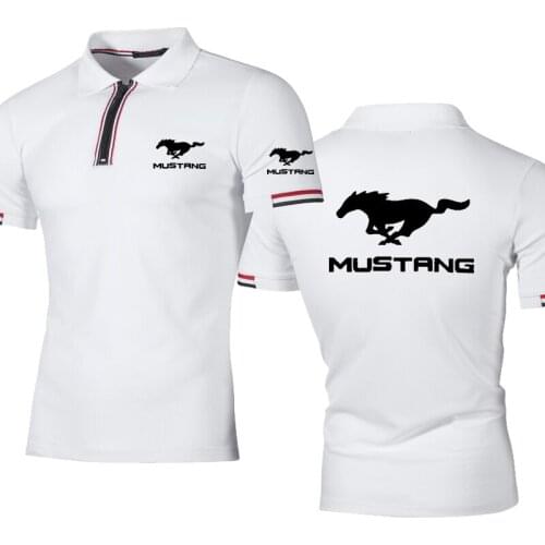 2021NEW Mens polo shirt Mustang Car Logo Summer Casual high quality cotton Splicing Harajuku Cotton Mens short sleeve tops