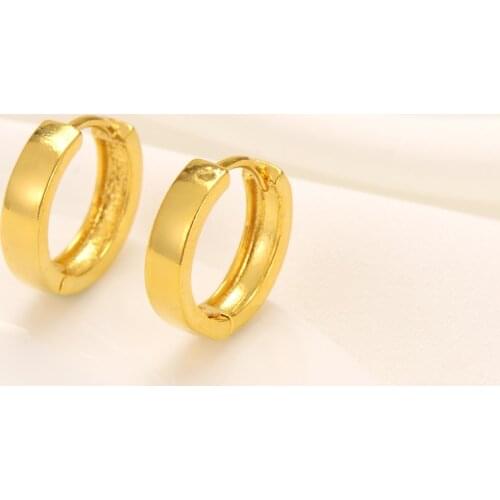 9 k THAI BAHT G/F Yellow Solid Fine Gold Huggies Hoop Earrings Womens Square Tube NEW