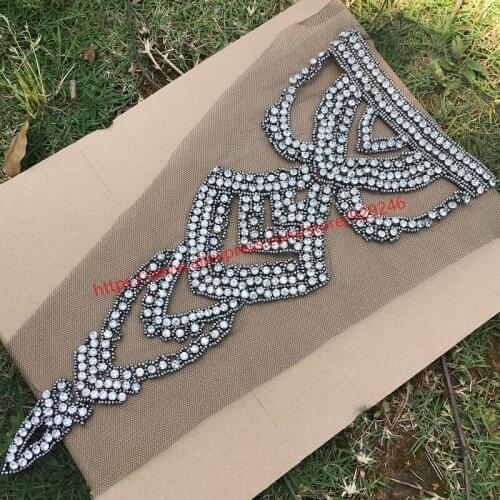 Grey beads neckline white stone collar for garment decoration black mesh necklace applique for dress fashion clothing accessory