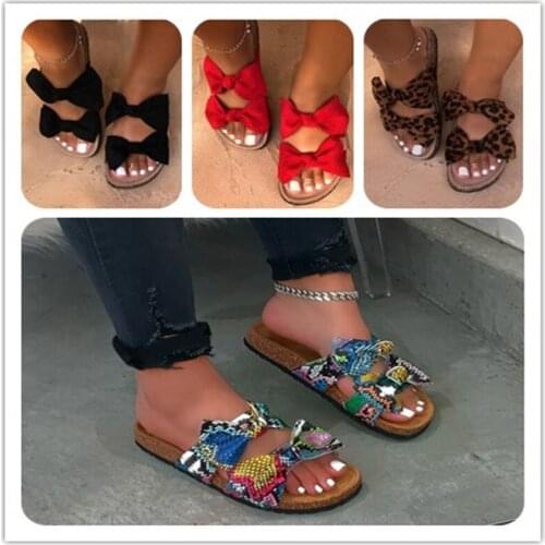 Women Summer Slippers Shoes 2020 Casual Leopard Snake Bow Flip Flop Shoes Ladies Outdoor Wild Fashion Home Slipper Beach Sandals