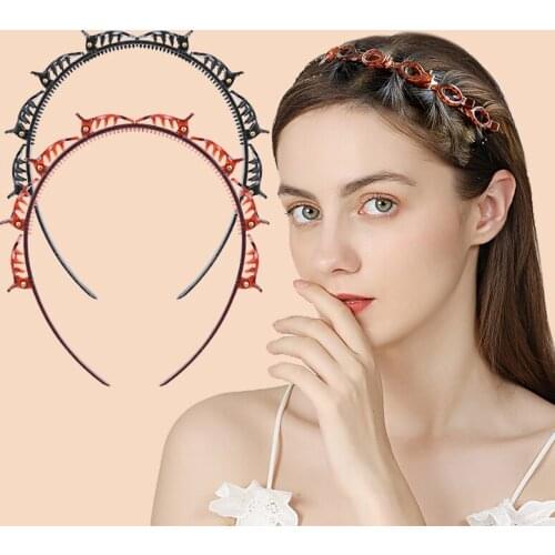 Resin Double Bangs Hairstyle Hairbands Plastic Braided Knitting Double Layers Bands Clip Headband Women Girls Hair Accessories
