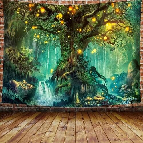 Boho Decoration Home Decor Forest Castle Tapestry Fairytale Trippy Colorful Butterfly Wall Hanging Tapestry Fantasy Decor Mural