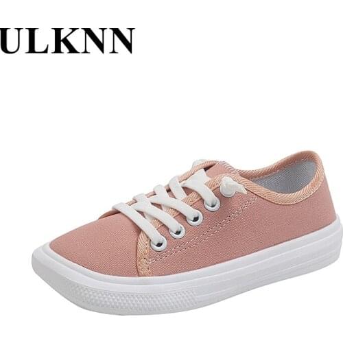 Ulknn 2021 Boys & Girls Casual Mesh Shoes Students School New Fashion Square Toe Light-Weight Children Lace-Up Canvas Shoes