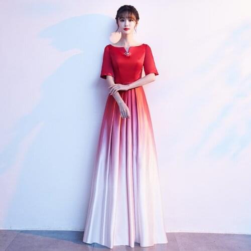 Evening Dress O-Neck Simple Empire Lace Up A-Line Short Sleeves Pleat Red Floor-Length Fashion Woman Formal Party Gowns A1387