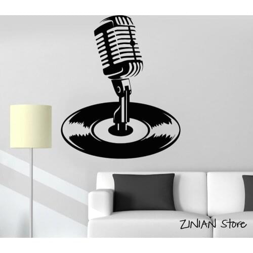 Microphone Vinyl Record Karaoke Music Musical Wall Decals Removable Wall Stickers Bedroom Living Room Wall Decoration H272