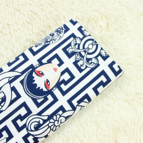 High quality pure cotton fabric for dress Chinese style classical blue and white porcelain printing fabric elasticity patchwork