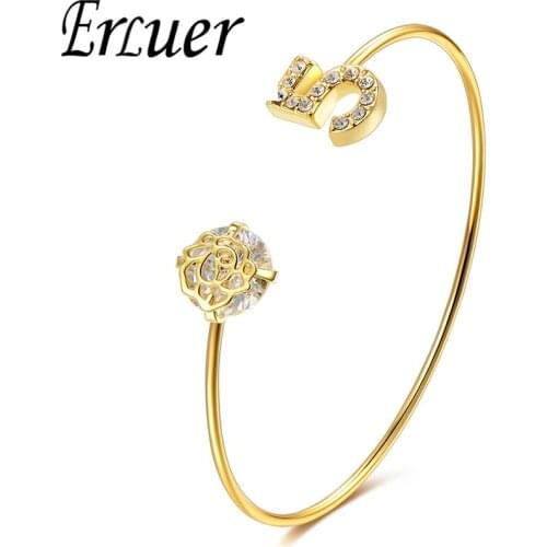 ERLUER Fashion Gold Color Letter Bracelet & Bangle For Women cuff Adjustable Bracelets Jewelry Simple Wrist Bangles Gift