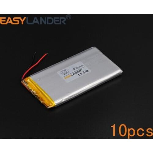 10pcs/Lot 3.7V 4000mAh Rechargeable li Polymer Li-ion Battery For Bluetooth Notebook Tablet PC Consumer electronics GPS 725290
