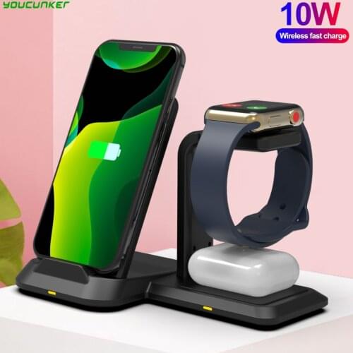 10W Qi Fast Charging Station For iPhone 12 11 XS XR X Separable Portable Wireless Charger Stand For Airpods Pro Apple Watch