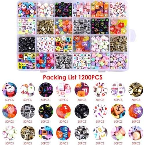 24 Kinds Beads Set 1200pcs Acrylic Letters/Number/Big Hole Beads For Jewelry Making DIY Bracelet Necklace Accessories