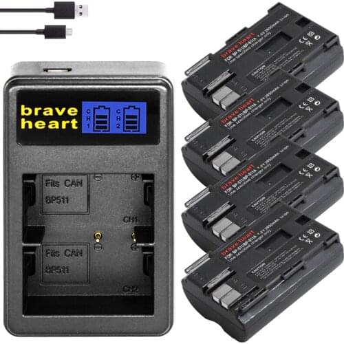 4pcs 7.4v 2650mah BP-511A BP-511 BP 511 511A BP511 BP511A Battery pack for Canon EOS 40D 300D 5D 20D 30D 50D camera