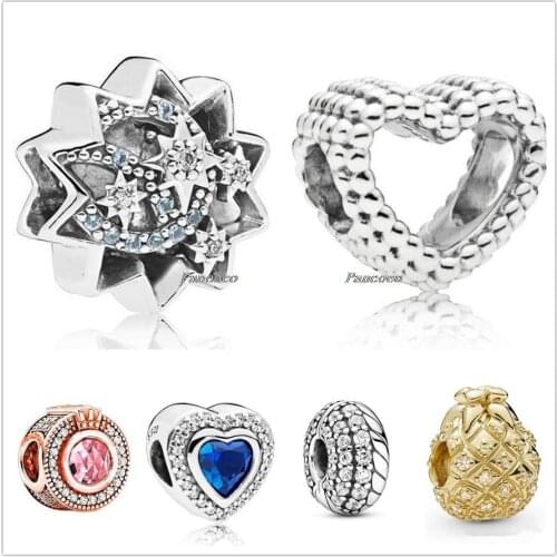 Authentic 925 Sterling Silver Sparkling Night Blue Love Heart With Crystal Charm Beads Fit Pandora Bracelet & Necklace Jewelry