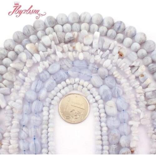 Genuine Blue Chalcedony Agates Natural Stone Spacer Beads for DIY Accessories Women Men Necklace Bracelet Jewelry Making 15"