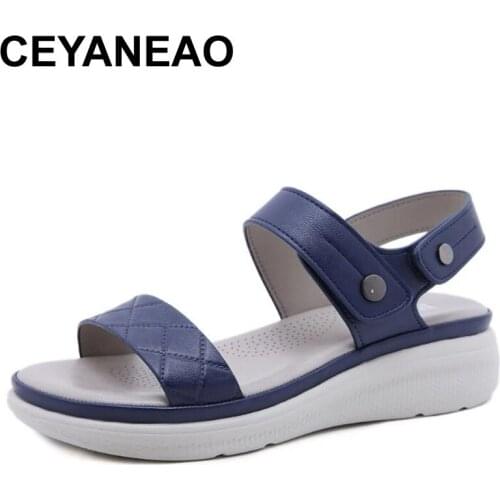 CEYANEAO Summer New Ladies Beach Leisure Hook and loop Womens Shoes Light and Soft Bottom Middle Heel Toe Sports Womens Sandal