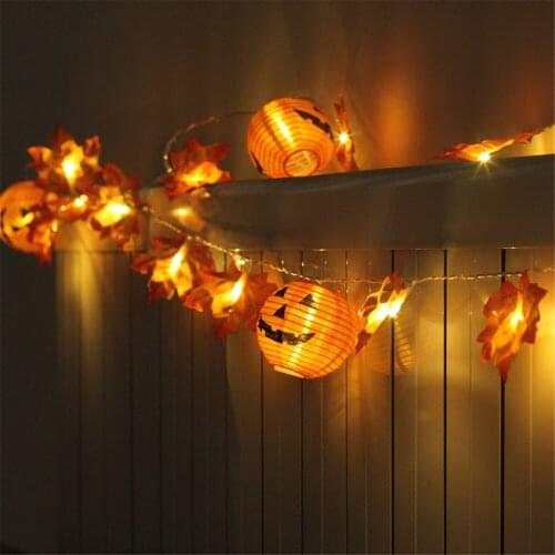 10/20leds Halloween Pumpkin Lantern Maple Leaf String Lights Battery Operated Thanksgiving Christmas Indoor Outdoor Decoration