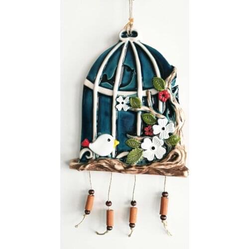 Ceramic Birdcage Wall Decoration with Flower Ornaments