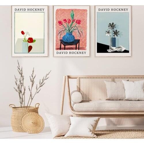 David Hockney Classic Painting Still Life Flower Exhibition Poster Museum Wall Art Canvas Print Picture for Living Room Decor