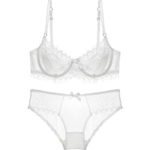 Sexy Underwear Women Set Floral Embroidery Sheer Mesh Lingerie Set No Bra Backless Bralette Sexi Intimates Lace Bra Set