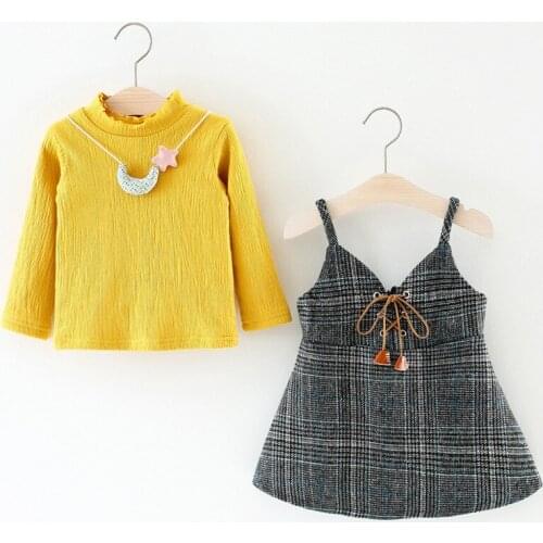 Girls baby winter clothing set velvet sweater+plaid dress infant girl 2pcs princess dress suits