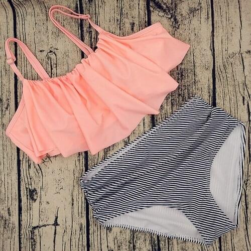 Kophia 2018 Women Two Piece Swimsuit New Ruffle Monokini SwimWear Sexy Flouncing Tankini Swimwear Female High Wasit Bathing Suit