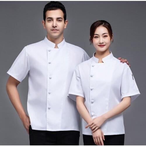 Kitchen Jacket Workwear Shirt Men and Women Food Service Bakery Restaurant Master Chef Uniform Barber Short Sleeve Cook Coat