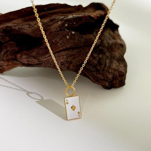 Monlansher Playing Card Poker Pendant Necklace Titanium Steel Chain Enamel Pendant Choker Minimalist Statement Necklaces Jewelry