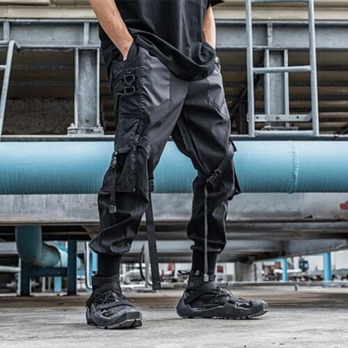 2021 Men Hip Hop Joggers Casual Pants Fitness Men Sportswear Function Multi Zipper Bandage Cargo Pants