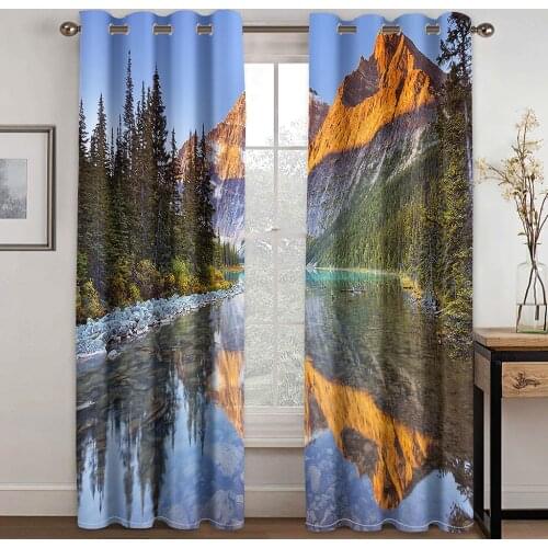 3D Landscape and Forest Landscape Pattern Blackout Curtain Set, Suitable for Home Curtains In The Living Room and Bedroom