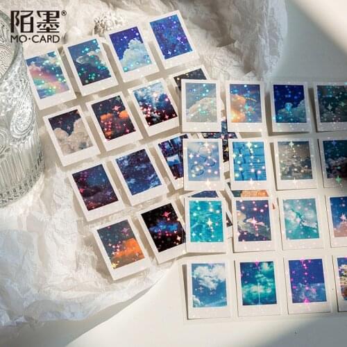 Cherry Blossom Stickers Aesthetic Sunset Moon Galaxy Coated Paper Laser Flat Sheet Decoration Sticker Korean Stationery