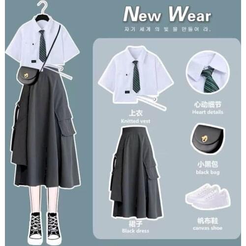 2021 Summer New Jk Uniform Sets Womens Korean Version Long sleeve Shirt Student Preppy Style Two Piece Set Women Overalls tops