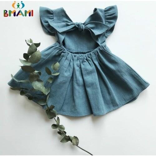 2-6Y High Quality Spring Autumn Kids Cotton Dresses for Girls Princess Dresses Kids Girl Bubble Dress Pure Color Bowknot Dress
