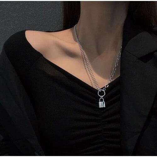 Punk Street Style Lock Pendant Necklace for Women & Men Titanium Steel Silver Color Chain Choker Collares Vintage Jewelry C332