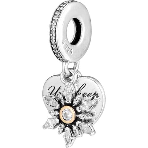 Fits for Pandora Charms Bracelets Snowflake Heart Beads with Clear CZ 100% 925 Sterling Silver Jewelry Free Shipping