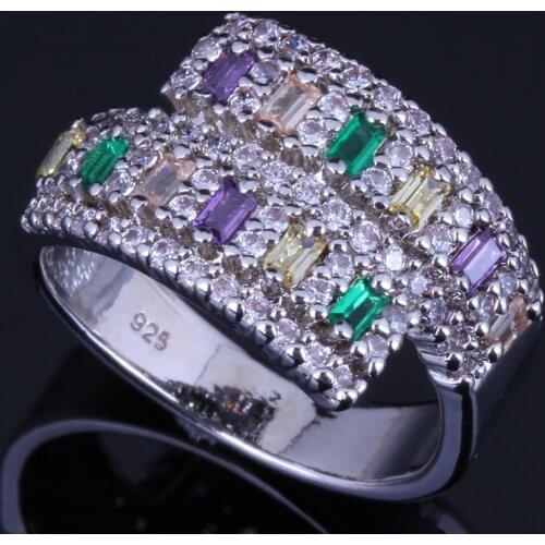 Lovely Multigem Multicolor Brown Cubic Zirconia White CZ Silver Plated Ring V0669
