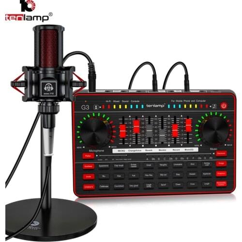 External Sound Card Equipment G3 with Microphone Kit,Professional Studio Condenser Mic & Sound Mixer Voice Changer Y10