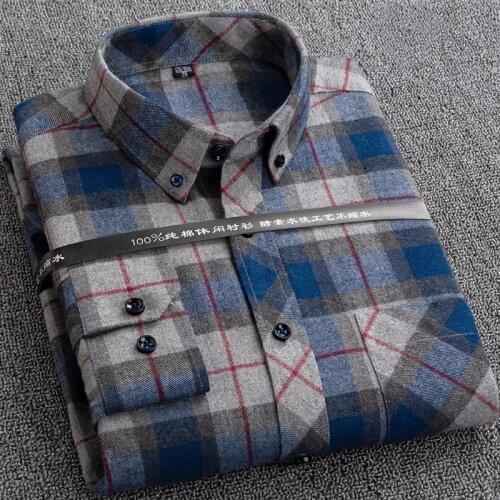 New100% Cotton 6XL Flannel Plaid Shirt Mens Checkered Brushed Long Sleeve Dress Shirts Male Casual Slim Fit Camisas Soft Comfort