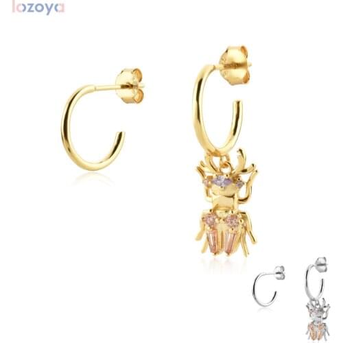 Lozoya 925 Sterling Silver Jewelry Rock Punk Gold Strength Beetle Earrings Piercing Luxury Jewelry Clips Fine Fashion Jewels