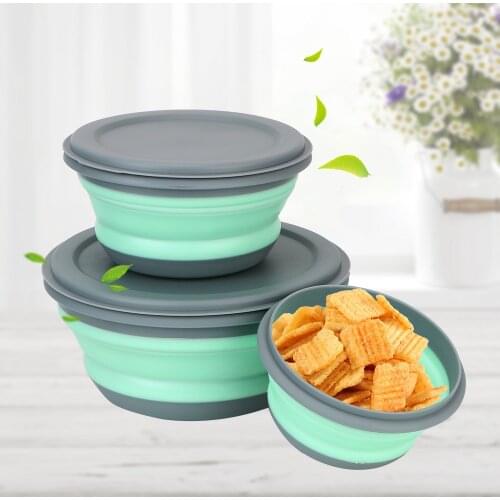 Foldable Salad Bowl 3Pcs/Set Folding Lunch Box Tableware Set Portable Silicone Food Container with Lid