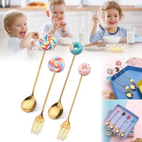 Stirring Spoon Fruit Fork with Innovative Lollipop and Cute Donut Shaped for Dessert Shops WXV Sale