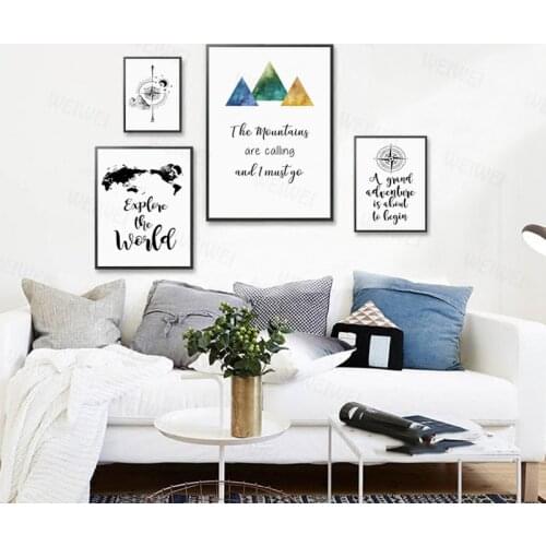 Modern Decorative Adventure Phrase Compass Mountain Map Canvas Painting Poster and Print Living Room Wall Art Picture Home Decor