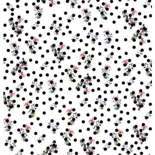 Telas Offwhite Woven Silk Strech Satin Fabric Black Dot Flowers Print Sewing Textile Material Dress Fabric Tissus Ameublement