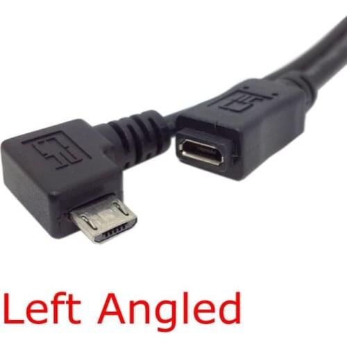 Left & Right 90 Degree Angled Micro USB 2.0 Male to Female Extension Cable 0.5m Full Pin Connected 50cm