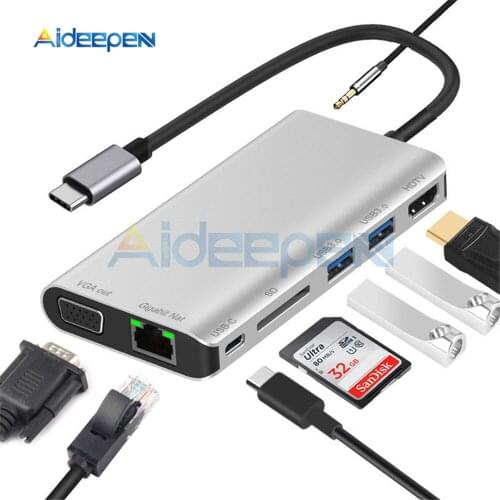8 in 1 USB C HUB Type C to Multi USB 3.0 HUB HDMI Adapter Dock for MacBook Pro for Huawei USB-C 3.1 Splitter Port Type C HUB