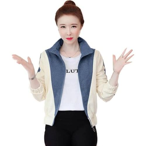 Corduroy Womens Coat 2021 Spring Autumn New Lining Short Jacket Female Tide Ins Wild Color Matching Zipper Outwear Ladies L538