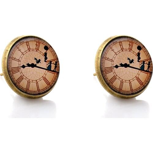 Lureme Vintage Jewelry Time Gem Series Antique Bronze Clock with Dancer Disc Stud Earrings for Women and Girls (02004906)