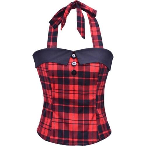 Vintage Top 2021 New Red Plaid Cotton Crop Top Women VD1381 Halter Sexy Ladies Summer Top Camis