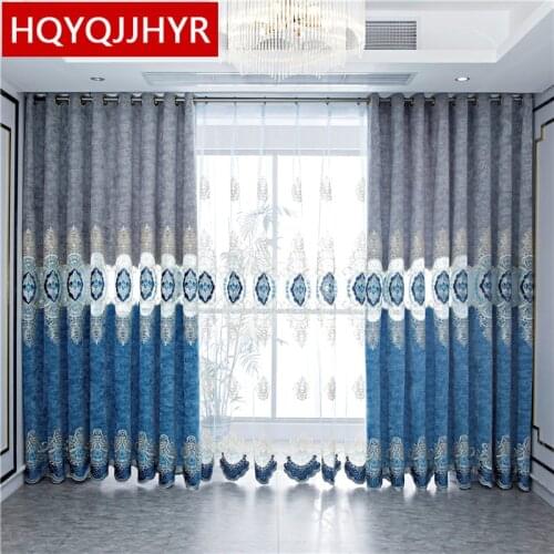 European style high quality embroidered curtains for villa living room luxury custom curtains for bedroom apartment kitchen