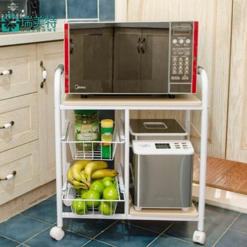 Japanese mobile dining car multifunction microwave oven rack stainless steel kitchen shelving Storage Rack Floor 3 shelf