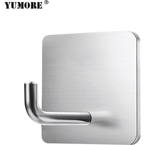 YUMORE Stainless Steel Self-adhesive Key Hooks Clothes Towel Coat Hook For Door Wall Hanger Bathroom Accessory